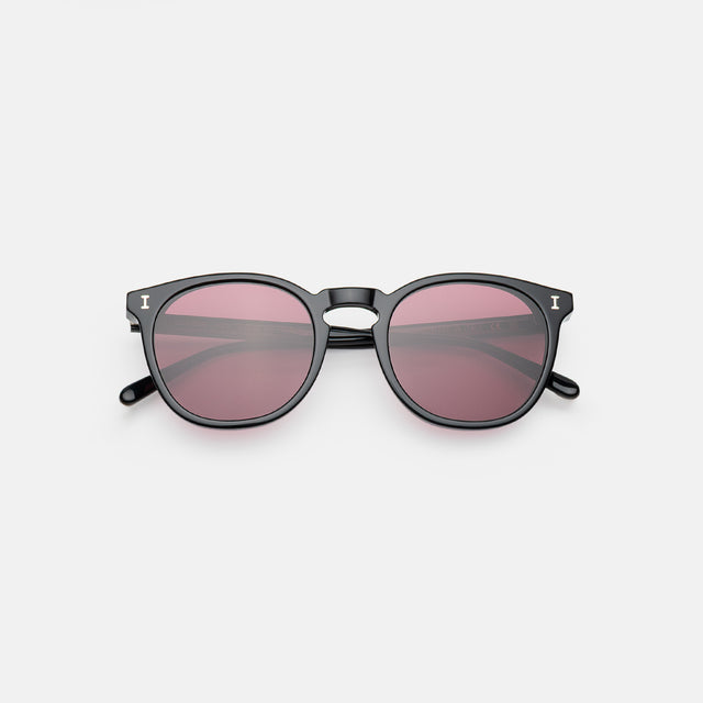 Eldridge Sunglasses side view in Black / Plum Flat See Through