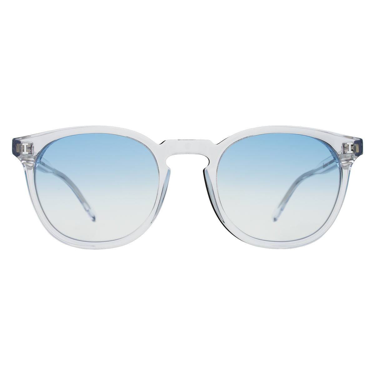 Eldridge Sunglasses in Clear with Blue Flat Gradient See Through lenses, front view