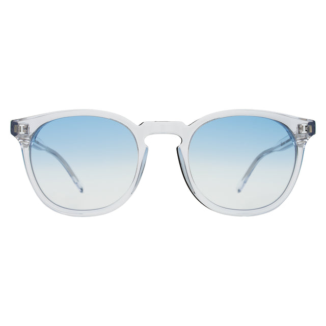 Eldridge Sunglasses front view in Clear with Blue Flat Gradient See Through