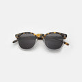 Front view of Eldridge Sunglasses in H/H Tortoise/Clear/Grey Flat