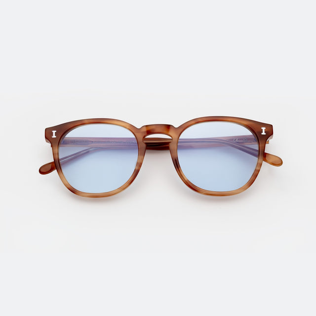 Eldridge Sunglasses side view in Toffee / Light Blue Flat See Through