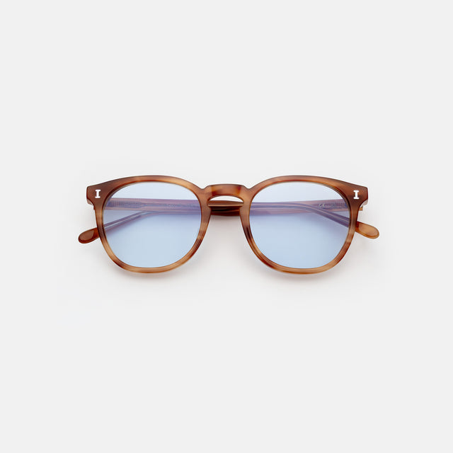 Eldridge Sunglasses side view in Toffee / Light Blue Flat See Through