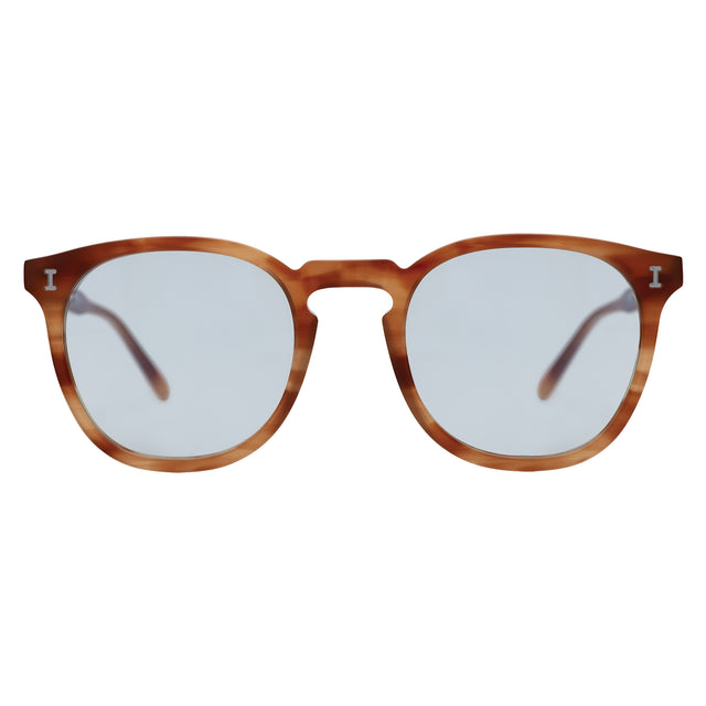 Eldridge Sunglasses front view in Toffee with Light Blue Flat See Through