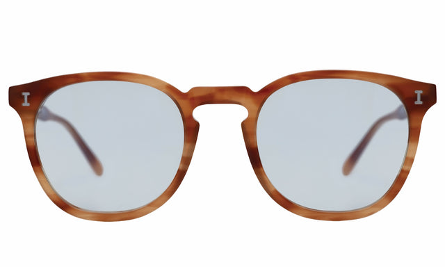 Eldridge Sunglasses front view in Toffee with Light Blue Flat See Through