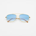 Front view of Frankie Sunglasses in Gold/Blue Flat Gradient See Through