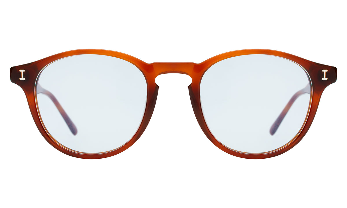 Lawrence Sunglasses in Red Havana with Pale Blue Flat See Through lenses, front view