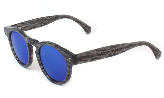 Leonard (Classic Flex Hinge) Sunglasses Side Profile in Black Frost / Blue Mirror