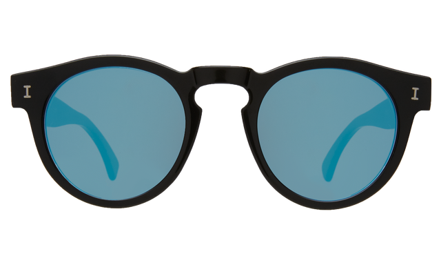 Leonard (Classic Flex Hinge) Sunglasses in Tuxedo with Sky Blue Flat Mirror