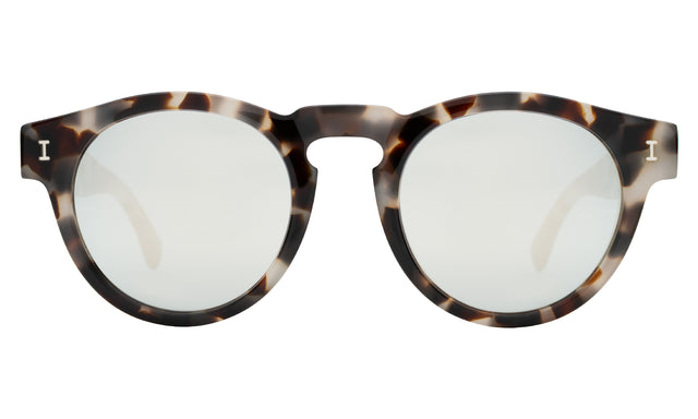 Leonard Sunglasses front view in White Tortoise with Silver Mirror