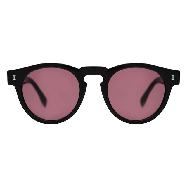 Leonard Sunglasses front view in Black with Plum See Through