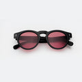 Front view of Leonard Sunglasses in Black/Plum See Through