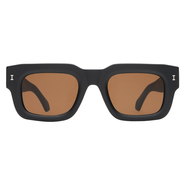 Lewis 50 Sunglasses front view in Matte Black with Brown Flat