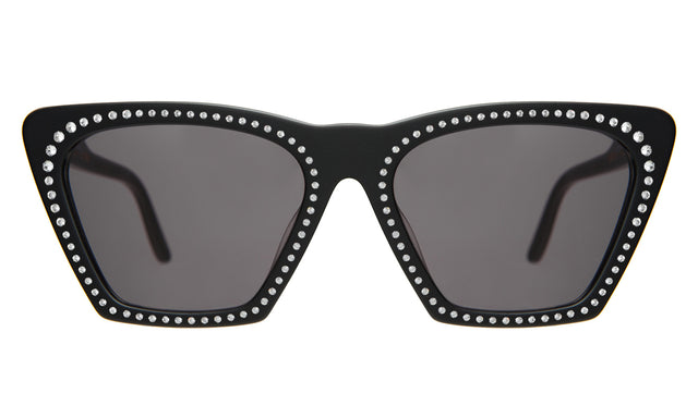 Lisbon Crystal Sunglasses in Black w/ Silver Swarovski Crystals with Grey Flat