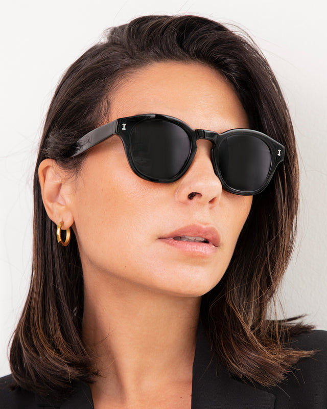 wearing Madison Sunglasses Black Grey