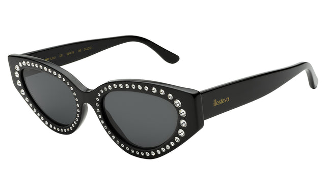 Mary Lou Crystal Sunglasses side view in Black/Silver Swarovski Crystals / Grey Flat