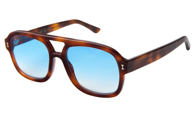 Memphis Sunglasses Side Profile in Havana / Blue Gradient See Through