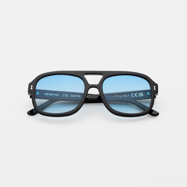 Memphis Sunglasses side view in Black / Blue Gradient See Through