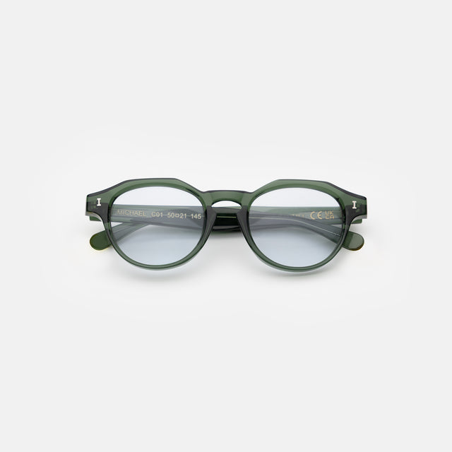 Michael Sunglasses side view in Pine / Light Blue See Through