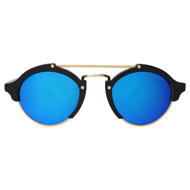 Milan Sunglasses front view in Matte Black/Gold with Blue Mirror