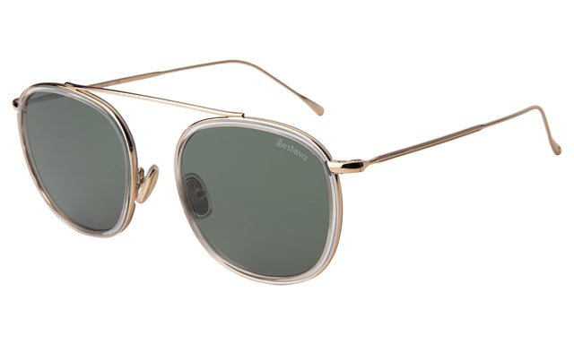 Mykonos Ace Sunglasses Side Profile in Clear Gold w Olive Flat
