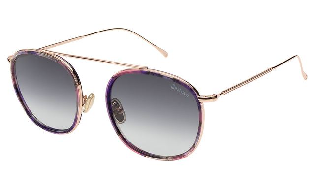 Mykonos Ace Sunglasses Side Profile in Iris/Rose Gold / Grey Flat Gradient