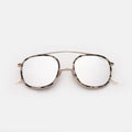 Front view of Mykonos Ace Sunglasses in White Tortoise/Gold/Silver Flat Mirror