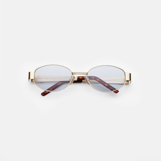 Nesso Sunglasses side view in Gold / Light Blue See Through