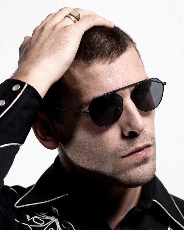 wearing Nicosia Sunglasses Matte Black with Grey Flat