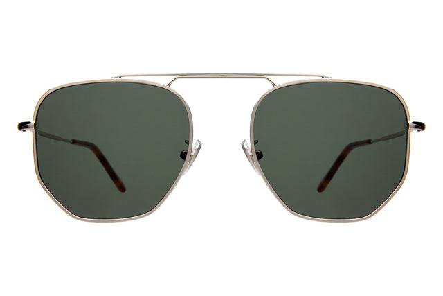 Patmos 58 Sunglasses front view in Silver with Olive Flat