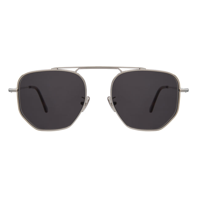Patmos Sunglasses front view in Silver with Grey Flat