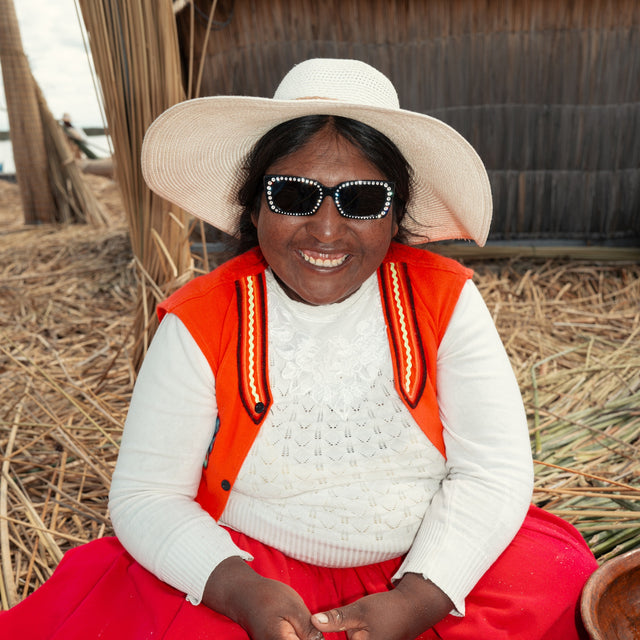  Peruvian woman in a sun hat wearing Wilson II Crystal Sunglasses