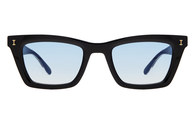 Portugal Sunglasses front view in Black/Gold with Blue Flat Gradient See Through