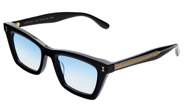 Portugal Sunglasses side view in Black/Gold / Blue Flat Gradient See Through