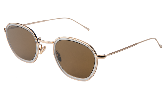 Prince Tate Sunglasses Side Profile in Matte Clear/Gold / Brown Flat