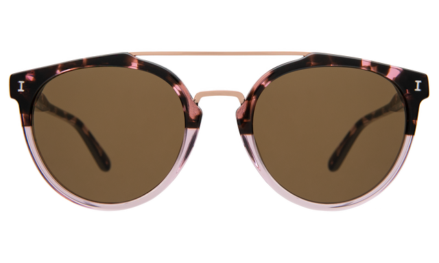 Puglia Sunglasses front view in Cherry Blossom/Rose Gold with Brown Flat