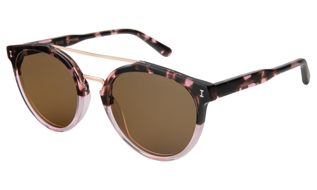 Puglia Sunglasses side view in Cherry Blossom/Rose Gold / Brown Flat