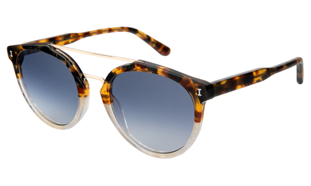 Puglia Sunglasses Side Profile in H/H Maple Bone/Gold / Silver Flat Mirror Gradient