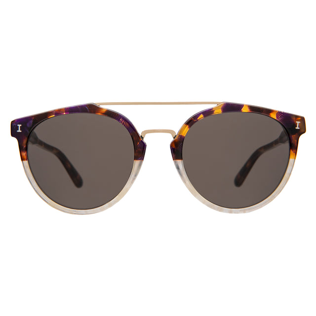 Puglia Sunglasses front view in H/H Rum Raisin Bone/Gold with Grey Flat