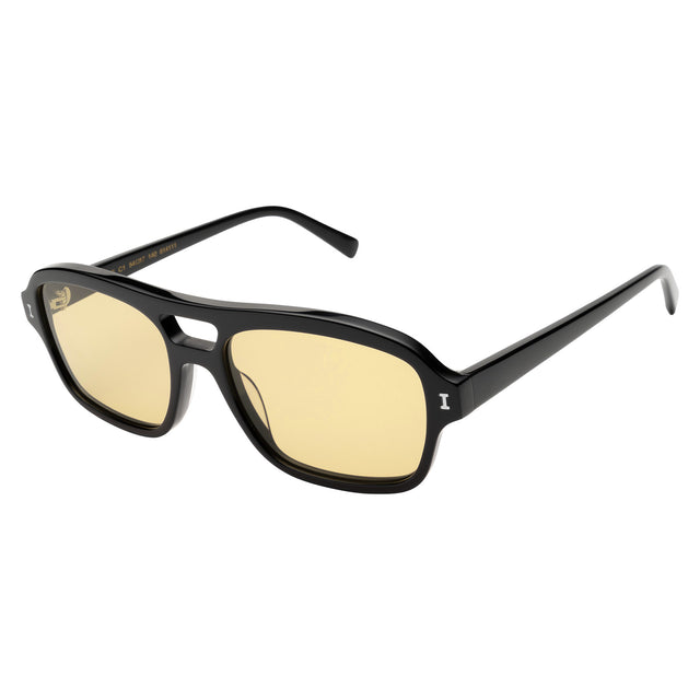 Queens Sunglasses side view in Black / Honey Flat See Through