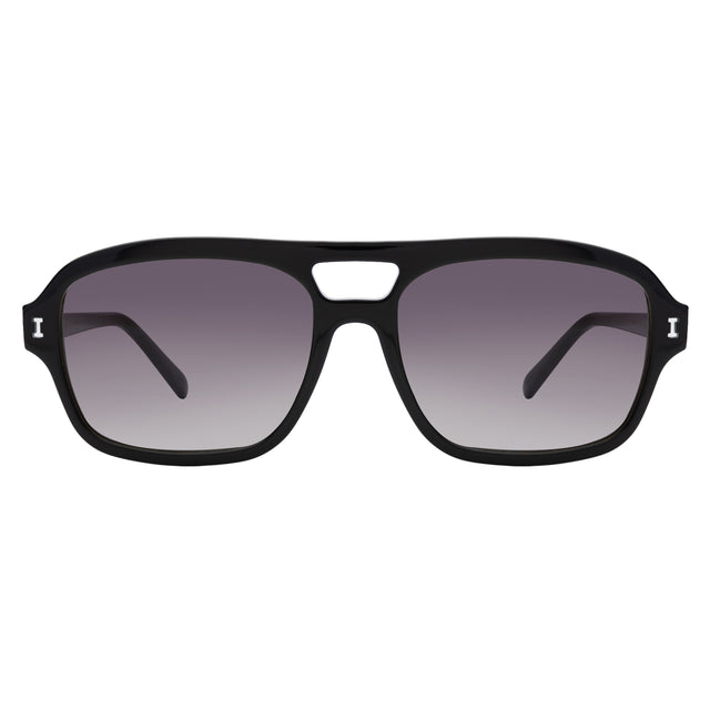 Queens Sunglasses front view in Black with Grey Flat Gradient