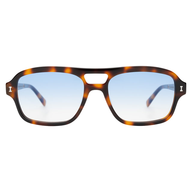 Queens Sunglasses front view in Havana with Blue Flat Gradient See Through