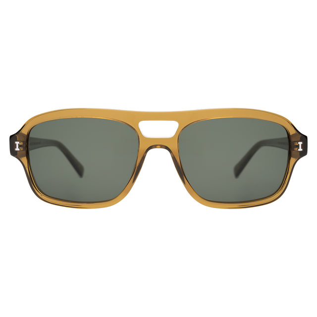 Queens Sunglasses front view in Ochre with Olive Flat