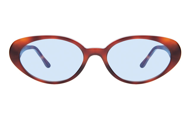 Sheila Sunglasses front view in Havana with Blue Flat Gradient See Through
