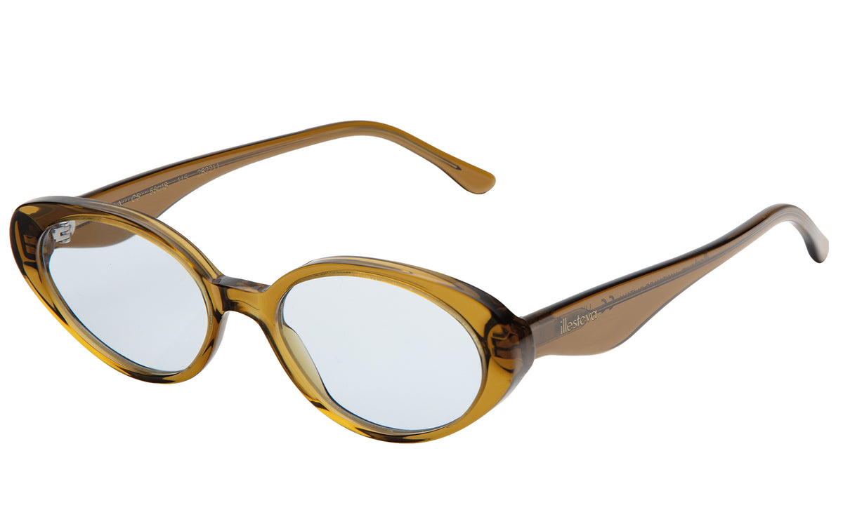 Sheila Sunglasses in Moss with Light Blue Flat See Through lenses, side view