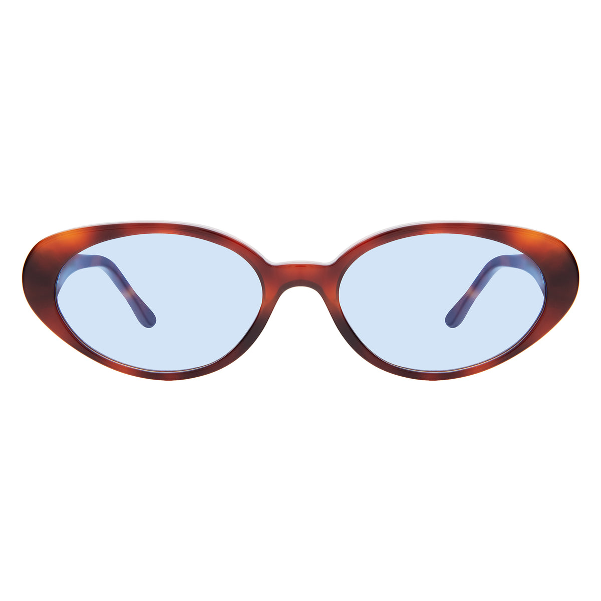 Sheila Sunglasses in Havana with Blue Flat Gradient See Through lenses, front view