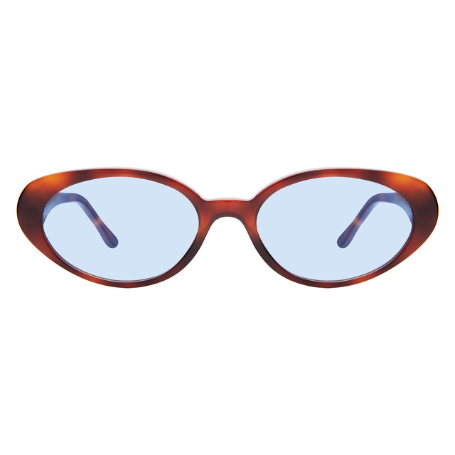 Sheila Sunglasses front view in Havana with Blue Flat Gradient See Through