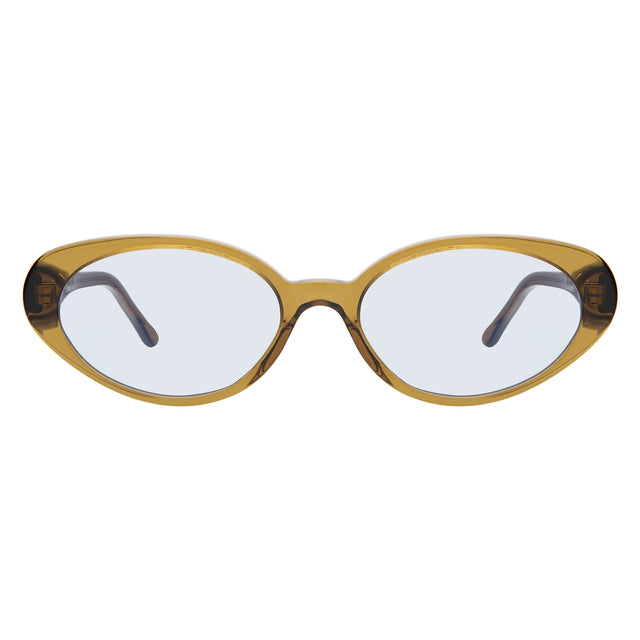 Sheila Sunglasses front view in Moss with Light Blue Flat See Through