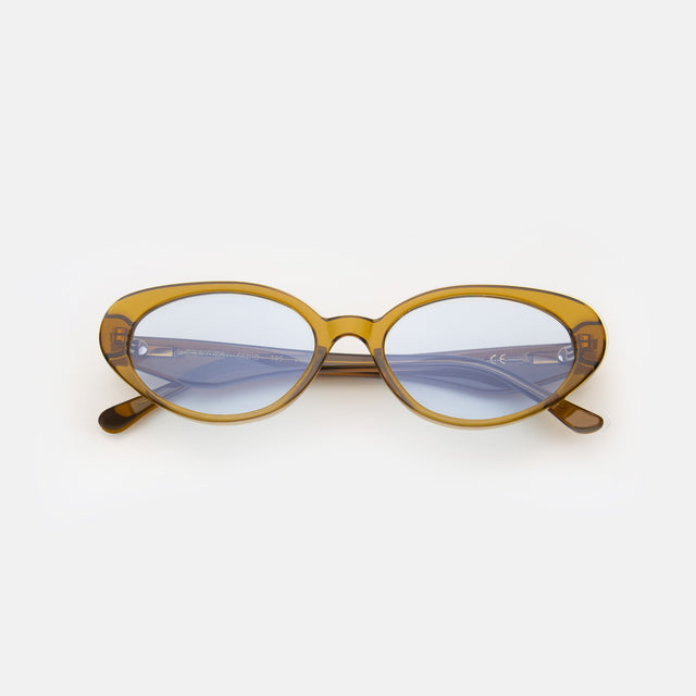 Sheila Sunglasses side view in Moss / Light Blue Flat See Through
