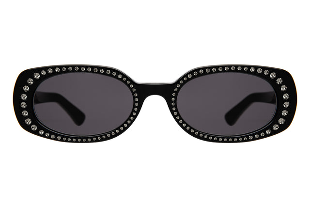 Shirley Crystal Sunglasses in Black w/ Silver Swarovski Crystals with Grey Flat