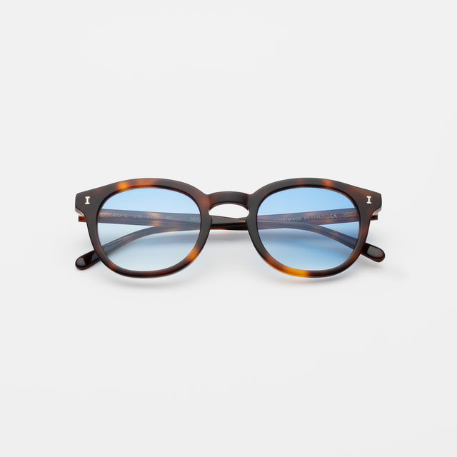 Slope Sunglasses side view in Havana / Blue Gradient See Through